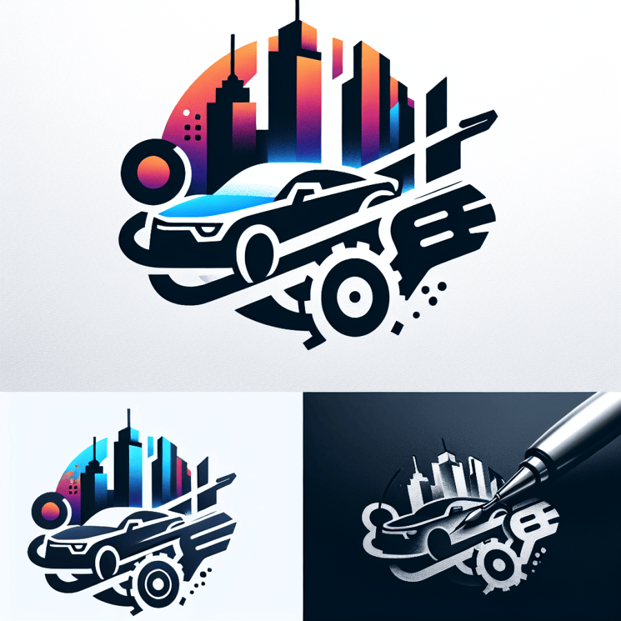 A logo for a site dedicated to cars and city skylines, emphasizing the dynamic relationship between the two and capturing the essence of urban excitement and automotive passion in a sleek and modern design.